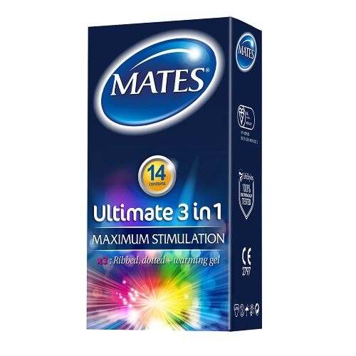 Mates Ultimate 3 in 1 Kondome Rippeln und punktiert