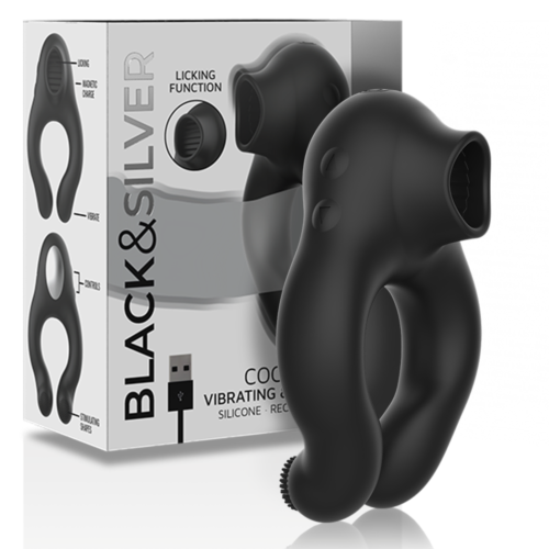 Vibrationsring BLACK&SILVER mit Licking-Stimulator für Paare