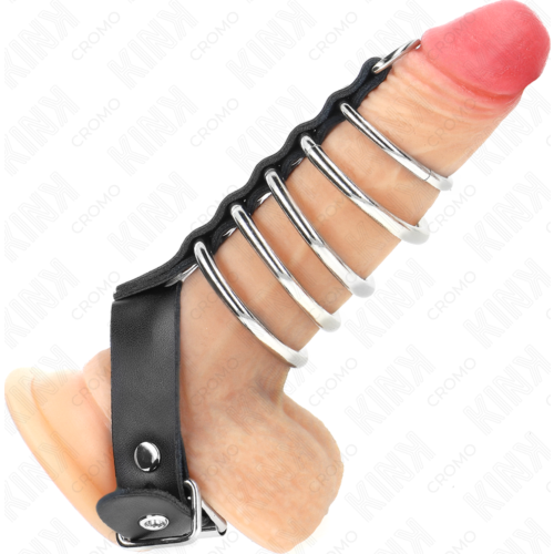 Penisring KINK RING POWER mit verstellbarem Riemen und Metallringen
