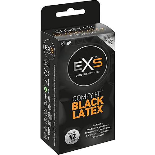 Kondome Exs Black Latex 12 Stück mit anatomischer Form