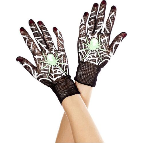 Handschuhe Music Legs GUANTES NEGRO CON DIB TELAARA mit Spinnennetzmuster