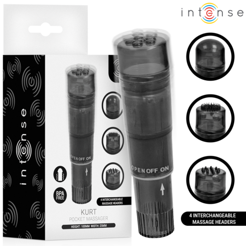 INTENSE FUN TOYS KURT Mini-Massagegerät mit 4 Aufsätzen Schwarz