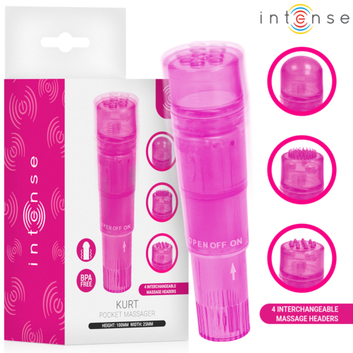 Mini-Vibrator INTENSE FUN TOYS KURT mit 4 Aufsätzen Pink