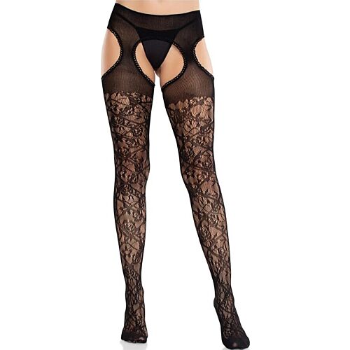 Medias Leg Avenue Floral Schwarz mit Ligas