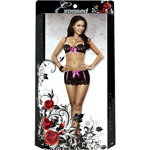 Lingerie Exposed Sequin Lace Bra und Skirt Set