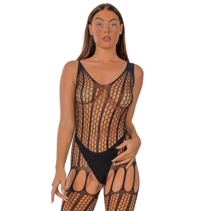 Lace by LJ Crochet Bodystocking with Lace Up Back Black Lace by LJ Crochet Bodystocking with Lace Up Back Black
