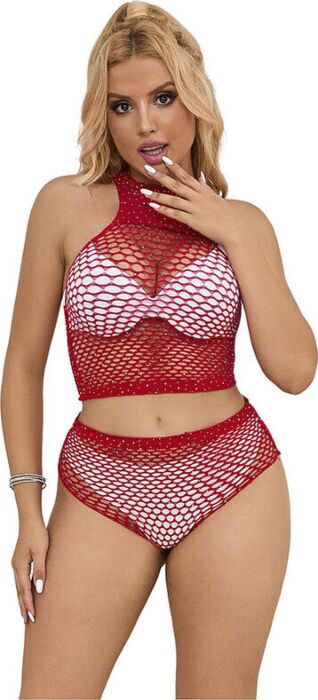 Set Rejilla SUBBLIME Rot mit Strass | Erotikshop