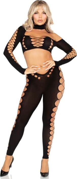 Crop Top & Leggings Leg Avenue Cut-Out Schwarz