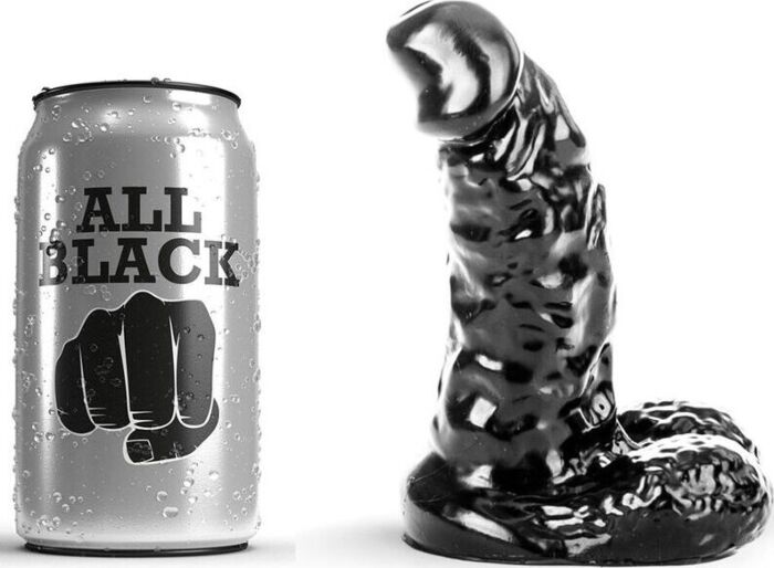 Dildo ALL BLACK 13 cm mit geripptem Schaft