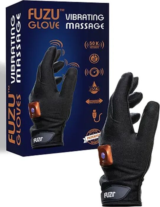 FUZU VIBRATING MASSAGE GLOVE LEFT HAND MEDIUM - BLACK FUZU VIBRATING MASSAGE GLOVE LEFT HAND MEDIUM - BLACK
