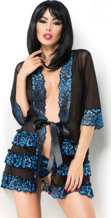 Pegnoir Chilirose CR 3837 Eleganz in Blau Schwarz Pegnoir Chilirose CR 3837 Eleganz in Blau Schwarz